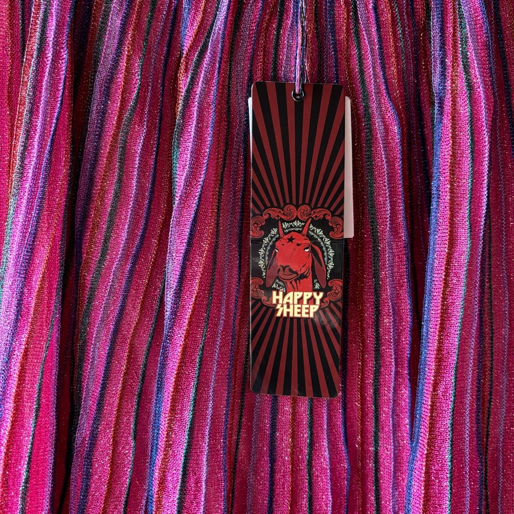 Happy Sheep Metallic Lurex Fit & Flare Striped Pink Skirt - Picture 3 of 6